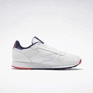 Reebok Classic Leather Turnschuhe Herren - Weiß/Rot/Navy - DE 317-SCD